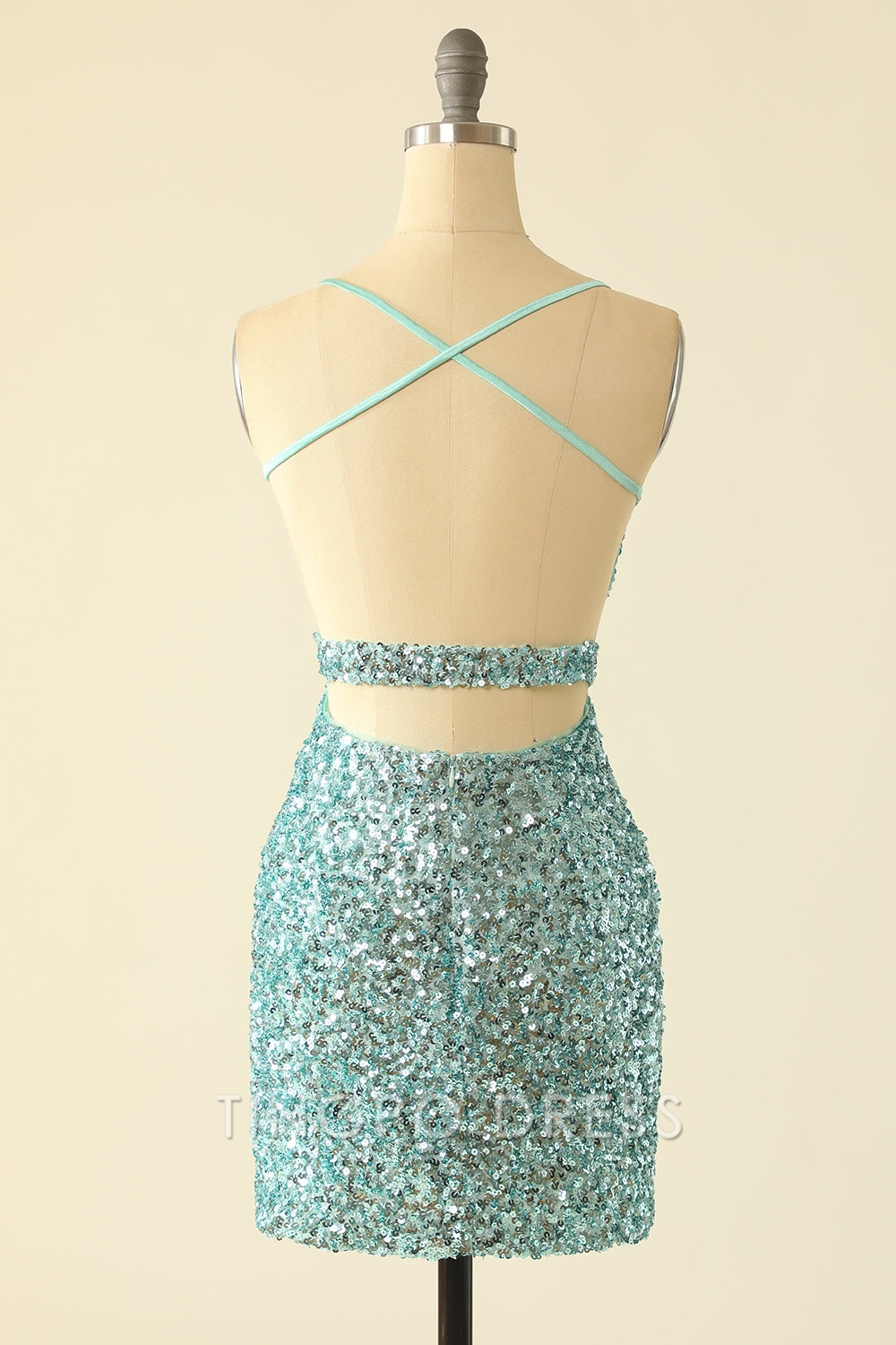 TingPo Wholesale Elegant Green Open Back Sequin Glitter Homecoming Dress formal wear dresses